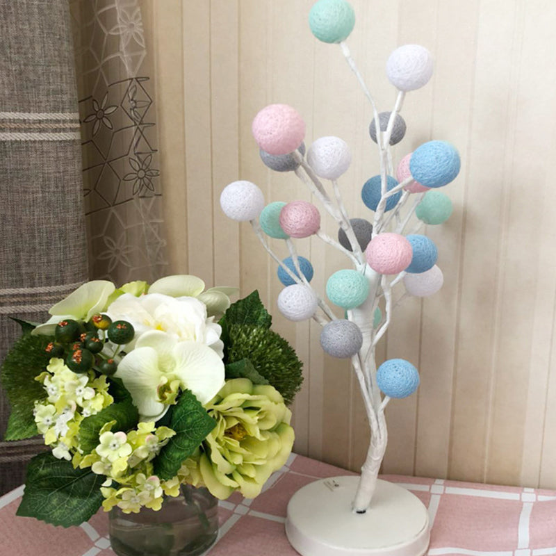 Ball Tree Bedroom Desk Lamp Cotton Thread Art Deco LED Night Table Lighting in Pink/Blue/Green-Pink-Blue Clearhalo 'Lamps' 'Table Lamps' Lighting' 897347