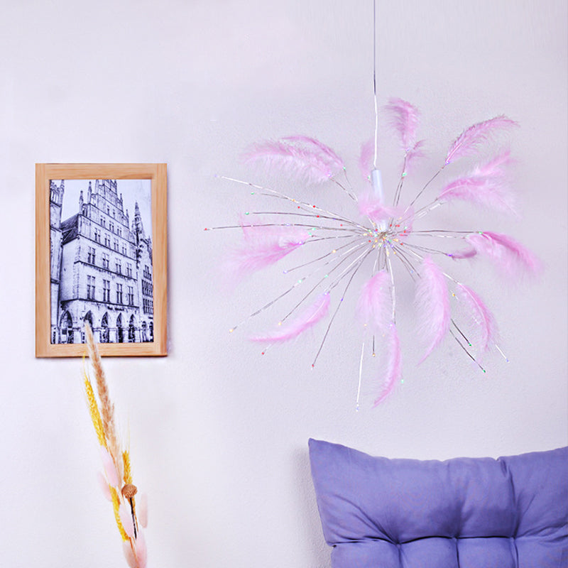 Creative Firework Night Table Lamp Feather Bedroom Battery/USB LED Desk Light in Pink, Warm/Multi-Color Light Clearhalo 'Ceiling Lights' 'Pendant Lights' 'Pendants' Lighting' 897377