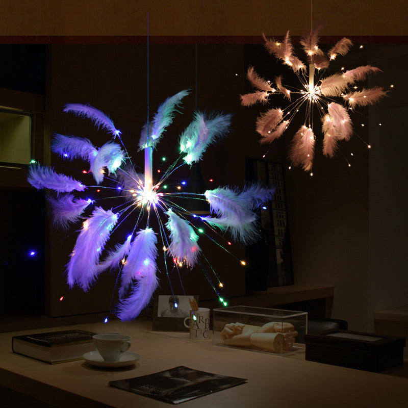 Creative Firework Night Table Lamp Feather Bedroom Battery/USB LED Desk Light in Pink, Warm/Multi-Color Light Clearhalo 'Ceiling Lights' 'Pendant Lights' 'Pendants' Lighting' 897378