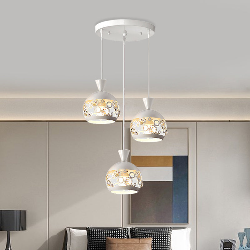 Hollow Out Dome Cluster Pendant Light Modern Iron 3 Lights White Finish Hanging Lamp Fixture Clearhalo 'Ceiling Lights' 'Modern Pendants' 'Modern' 'Pendant Lights' 'Pendants' Lighting' 897422