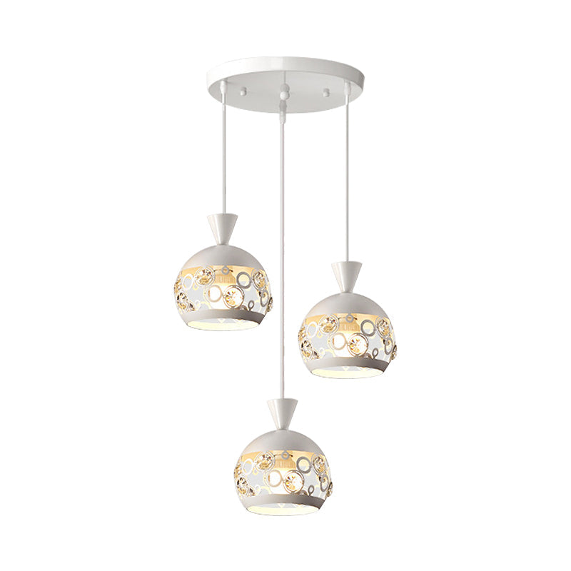 Hollow Out Dome Cluster Pendant Light Modern Iron 3 Lights White Finish Hanging Lamp Fixture Clearhalo 'Ceiling Lights' 'Modern Pendants' 'Modern' 'Pendant Lights' 'Pendants' Lighting' 897423