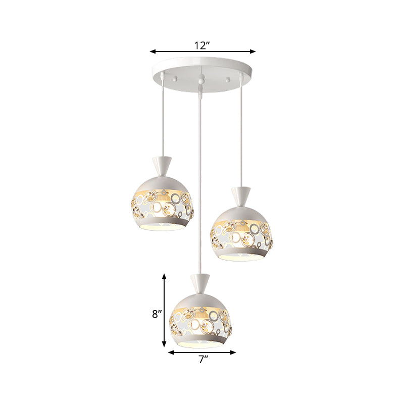 Hollow Out Dome Cluster Pendant Light Modern Iron 3 Lights White Finish Hanging Lamp Fixture Clearhalo 'Ceiling Lights' 'Modern Pendants' 'Modern' 'Pendant Lights' 'Pendants' Lighting' 897424