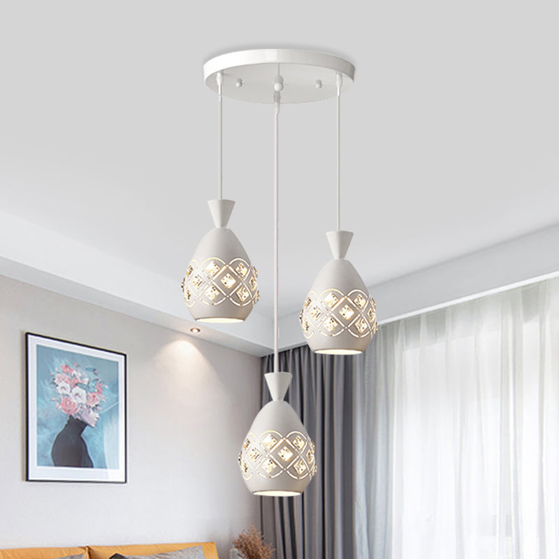 Waterdrop Multi-Light Pendant Modern Crystal Embedded 3 Bulbs Dining Room Suspension Lamp in White White Clearhalo 'Ceiling Lights' 'Modern Pendants' 'Modern' 'Pendant Lights' 'Pendants' Lighting' 897425