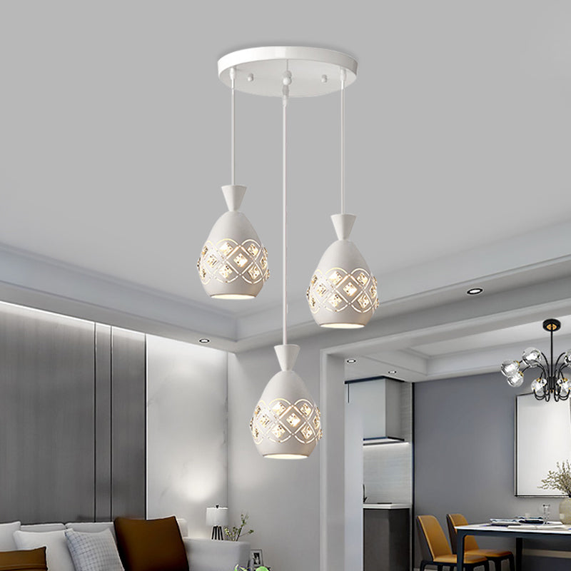 Waterdrop Multi-Light Pendant Modern Crystal Embedded 3 Bulbs Dining Room Suspension Lamp in White Clearhalo 'Ceiling Lights' 'Modern Pendants' 'Modern' 'Pendant Lights' 'Pendants' Lighting' 897426