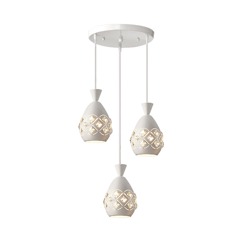Waterdrop Multi-Light Pendant Modern Crystal Embedded 3 Bulbs Dining Room Suspension Lamp in White Clearhalo 'Ceiling Lights' 'Modern Pendants' 'Modern' 'Pendant Lights' 'Pendants' Lighting' 897427