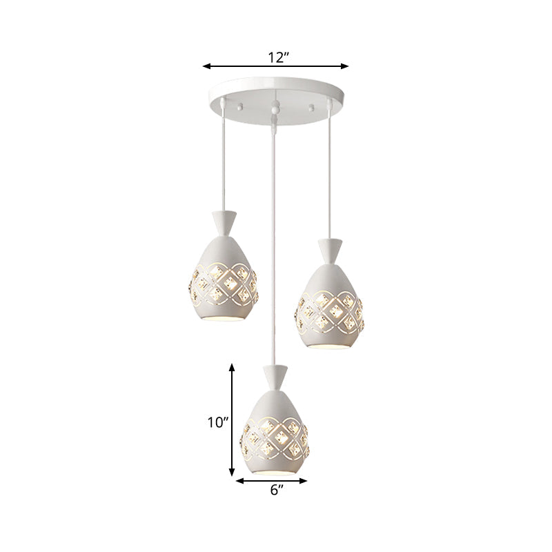 Waterdrop Multi-Light Pendant Modern Crystal Embedded 3 Bulbs Dining Room Suspension Lamp in White Clearhalo 'Ceiling Lights' 'Modern Pendants' 'Modern' 'Pendant Lights' 'Pendants' Lighting' 897428