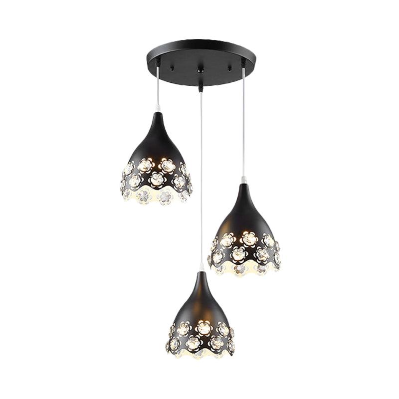 Black Finish Teardrop Cluster Pendant Contemporary 3-Head Floret Crystal-Encrusted Hanging Light Clearhalo 'Ceiling Lights' 'Modern Pendants' 'Modern' 'Pendant Lights' 'Pendants' Lighting' 897435