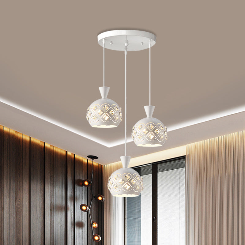 Iron Domed Suspension Light Modernism 3-Light Crystal Multi Ceiling Lamp in White Clearhalo 'Ceiling Lights' 'Modern Pendants' 'Modern' 'Pendant Lights' 'Pendants' Lighting' 897446