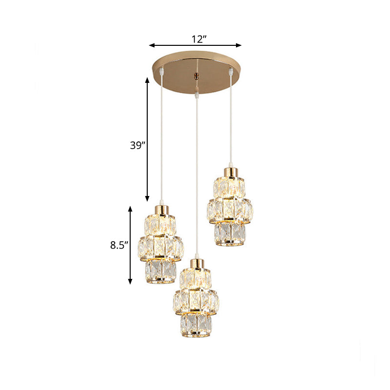 3 Layers Crystal Prisms Hanging Light Fixture Modern 3 Lights Gold Cluster Pendant Clearhalo 'Ceiling Lights' 'Modern Pendants' 'Modern' 'Pendant Lights' 'Pendants' Lighting' 897460