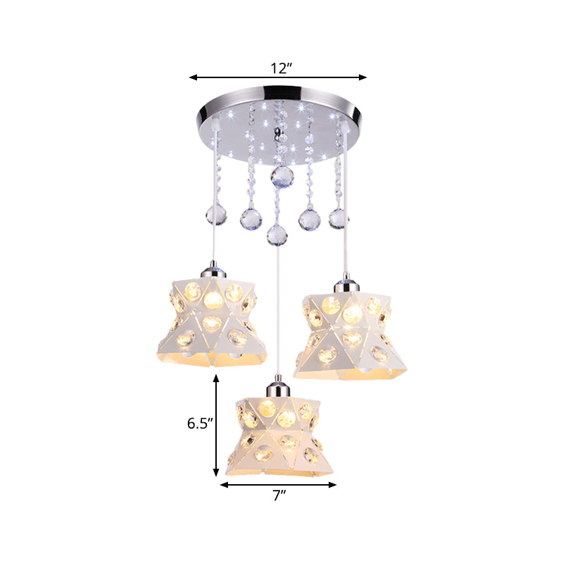 Flared Dining Room Suspension Lamp Iron 3 Bulbs Modernism Multi Light Pendant with Crystal Accent Clearhalo 'Ceiling Lights' 'Modern Pendants' 'Modern' 'Pendant Lights' 'Pendants' Lighting' 897464