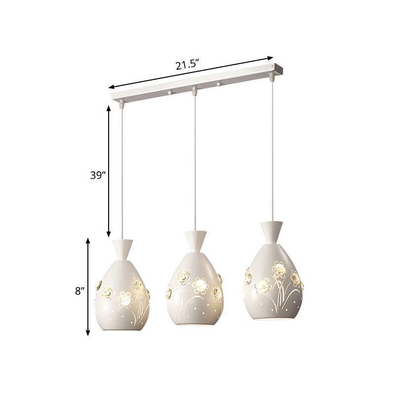 White Cone Multiple Hanging Light Modern 3 Lights Iron Pendulum Lamp with Laser-Cut Floral Design Clearhalo 'Ceiling Lights' 'Modern Pendants' 'Modern' 'Pendant Lights' 'Pendants' Lighting' 897560