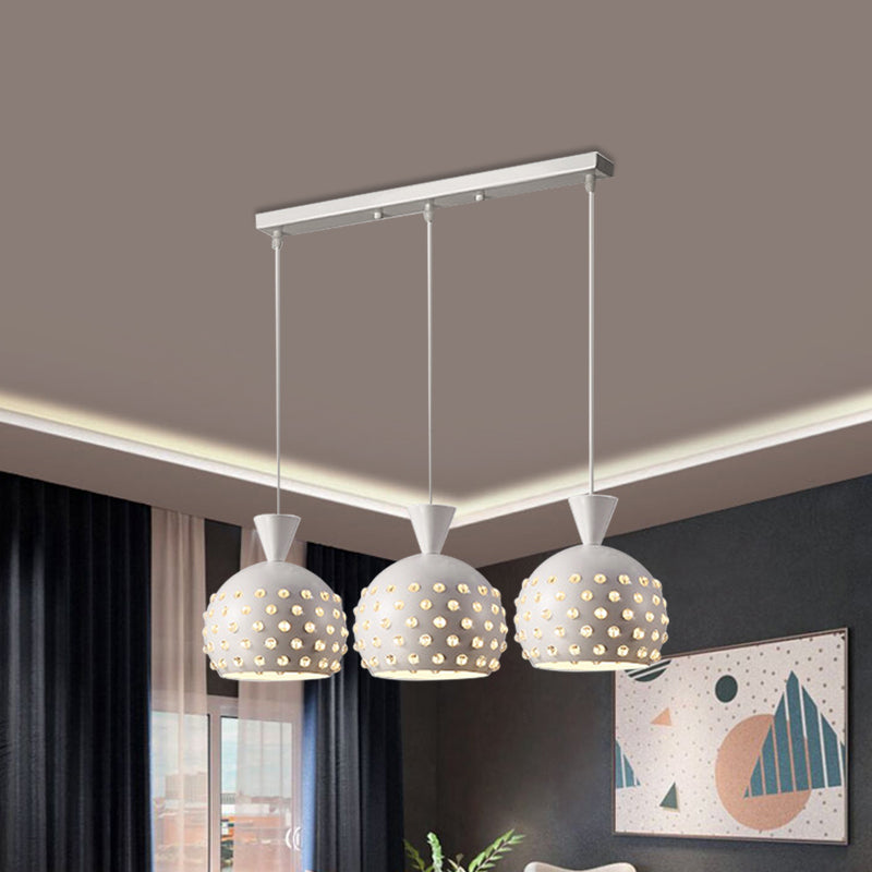 Domed Restaurant Pendulum Lamp Metal 3 Heads Minimalism Multiple Hanging Light with Crystal Bead Decor Clearhalo 'Ceiling Lights' 'Modern Pendants' 'Modern' 'Pendant Lights' 'Pendants' Lighting' 897574