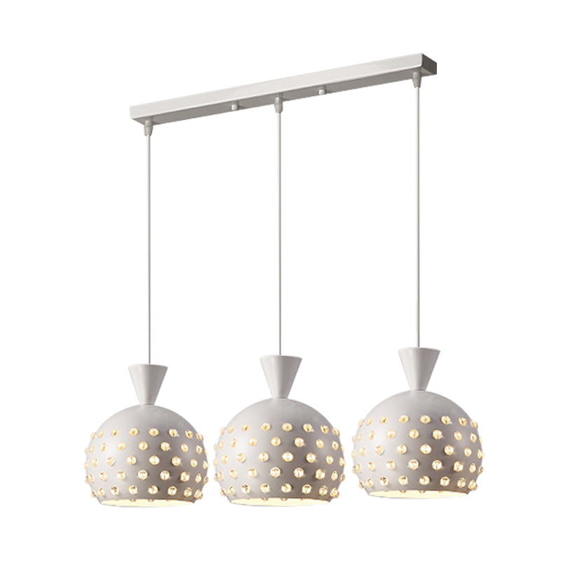 Domed Restaurant Pendulum Lamp Metal 3 Heads Minimalism Multiple Hanging Light with Crystal Bead Decor Clearhalo 'Ceiling Lights' 'Modern Pendants' 'Modern' 'Pendant Lights' 'Pendants' Lighting' 897575