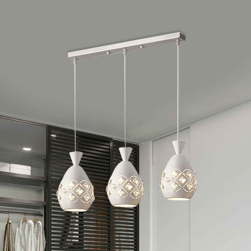White Finish Wine Can Suspension Light Modernism 3 Bulbs Iron Multi Ceiling Lamp with Crystal Accent White Clearhalo 'Ceiling Lights' 'Modern Pendants' 'Modern' 'Pendant Lights' 'Pendants' Lighting' 897585
