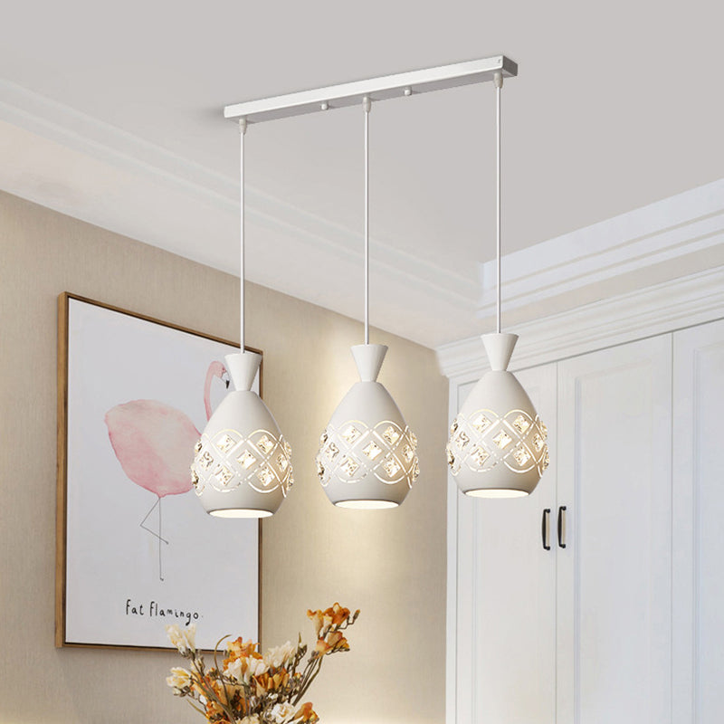 White Finish Wine Can Suspension Light Modernism 3 Bulbs Iron Multi Ceiling Lamp with Crystal Accent Clearhalo 'Ceiling Lights' 'Modern Pendants' 'Modern' 'Pendant Lights' 'Pendants' Lighting' 897586