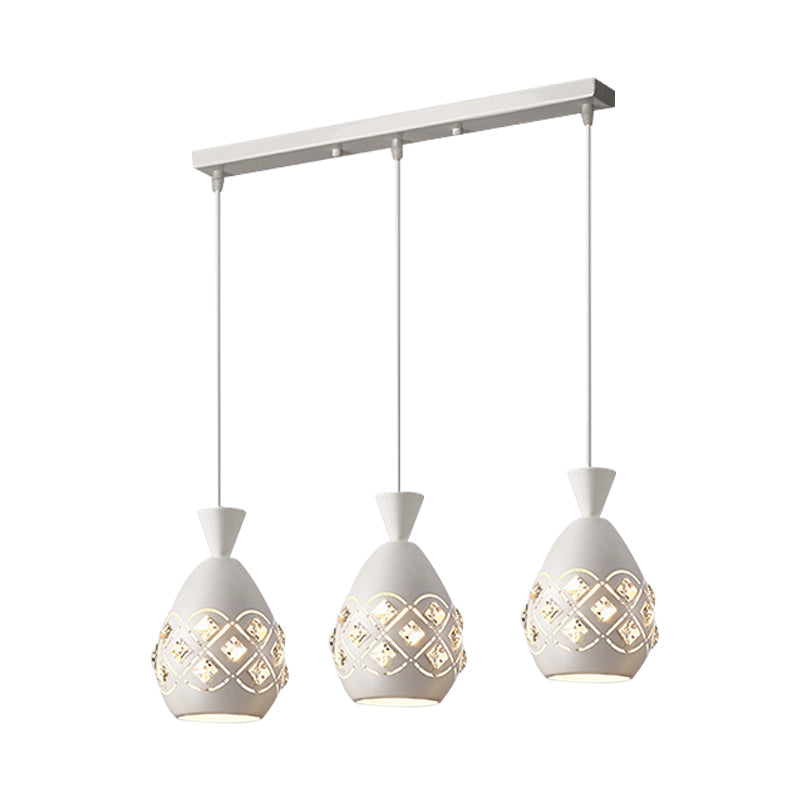 White Finish Wine Can Suspension Light Modernism 3 Bulbs Iron Multi Ceiling Lamp with Crystal Accent Clearhalo 'Ceiling Lights' 'Modern Pendants' 'Modern' 'Pendant Lights' 'Pendants' Lighting' 897587