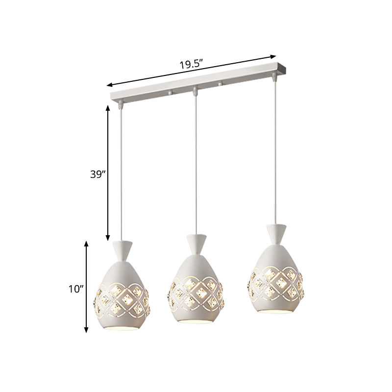 White Finish Wine Can Suspension Light Modernism 3 Bulbs Iron Multi Ceiling Lamp with Crystal Accent Clearhalo 'Ceiling Lights' 'Modern Pendants' 'Modern' 'Pendant Lights' 'Pendants' Lighting' 897588