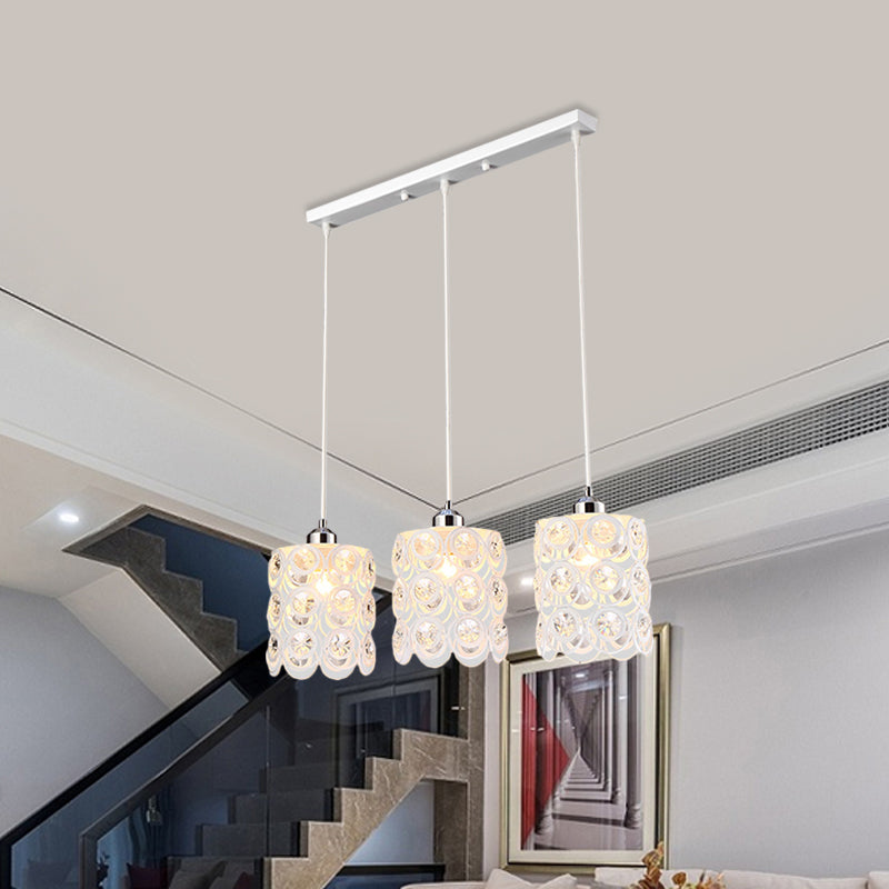 Crystal-Encrusted Domed Pendulum Light Contemporary 3-Bulb White Finish Cluster Lamp Pendant Clearhalo 'Ceiling Lights' 'Modern Pendants' 'Modern' 'Pendant Lights' 'Pendants' Lighting' 897622