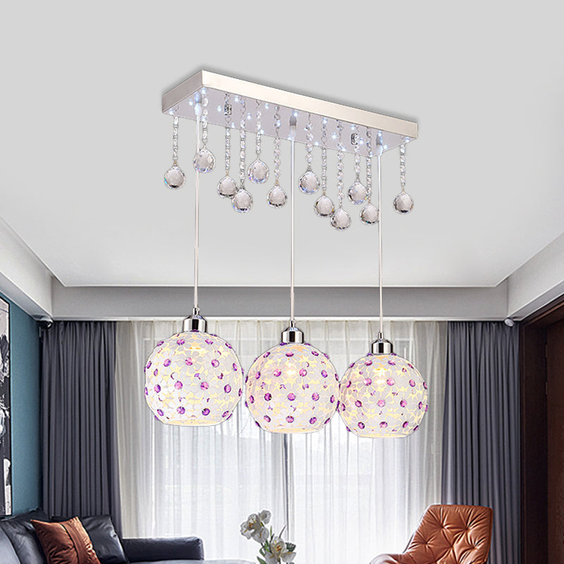 White Laser Cut Dome Cluster Pendant Modern 3-Light Crystal-Encrusted Hanging Lighting White Clearhalo 'Ceiling Lights' 'Modern Pendants' 'Modern' 'Pendant Lights' 'Pendants' Lighting' 897625