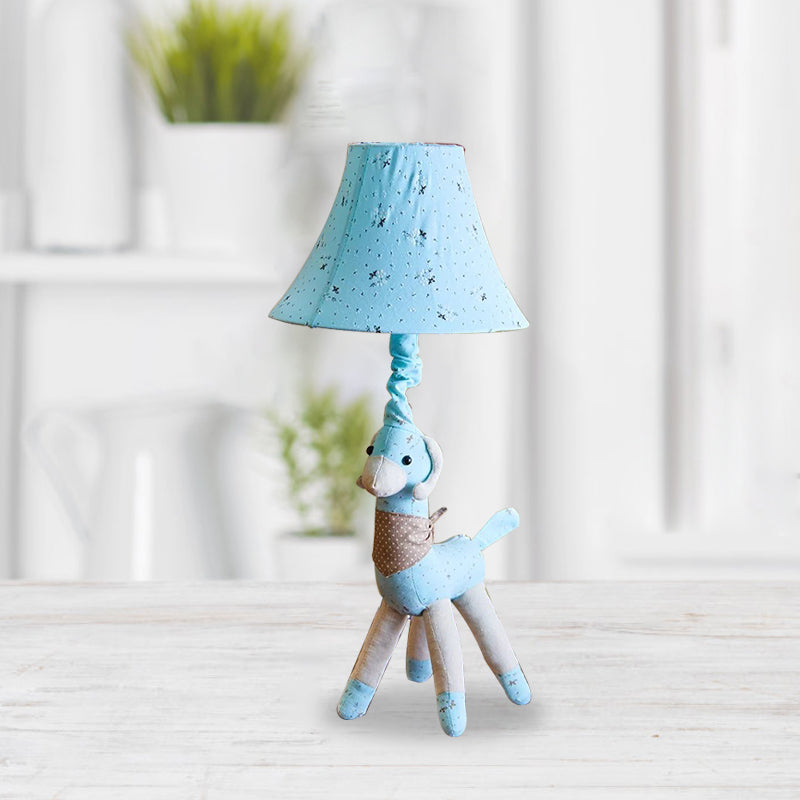 Fabric Alpaca Night Light Cartoon 1 Bulb Grey/Blue Desk Lamp with Bell Shade for Living Room Blue Clearhalo 'Lamps' 'Table Lamps' Lighting' 898071