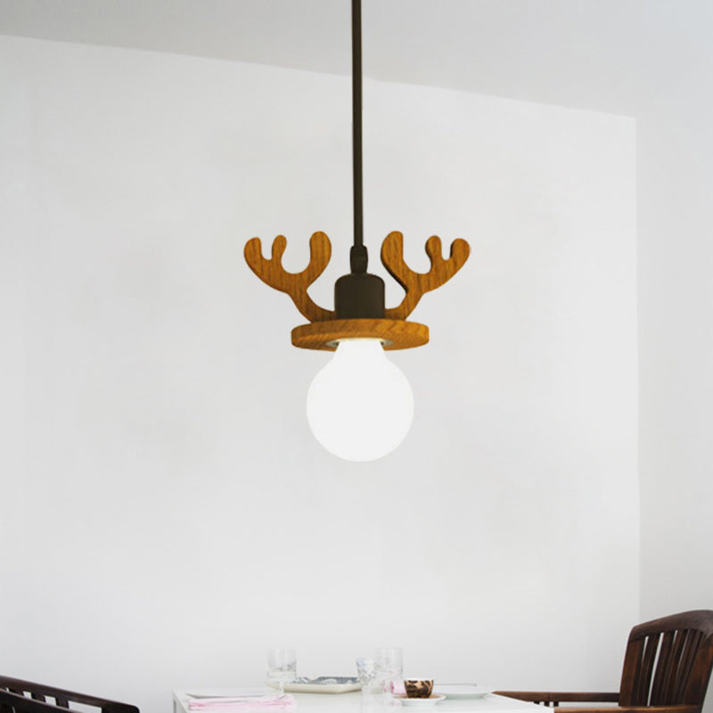 Antler Ceiling Pendant Macaroon Iron 1 Bulb Black Suspended Lighting Fixture with/without Shade Clearhalo 'Ceiling Lights' 'Pendant Lights' 'Pendants' Lighting' 898146