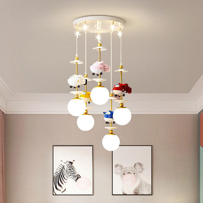 Plane Multi Light Pendant Kids Metal 3/5 Lights Children Bedroom Suspension Lamp in Gold Clearhalo 'Ceiling Lights' 'Pendant Lights' 'Pendants' Lighting' 898157