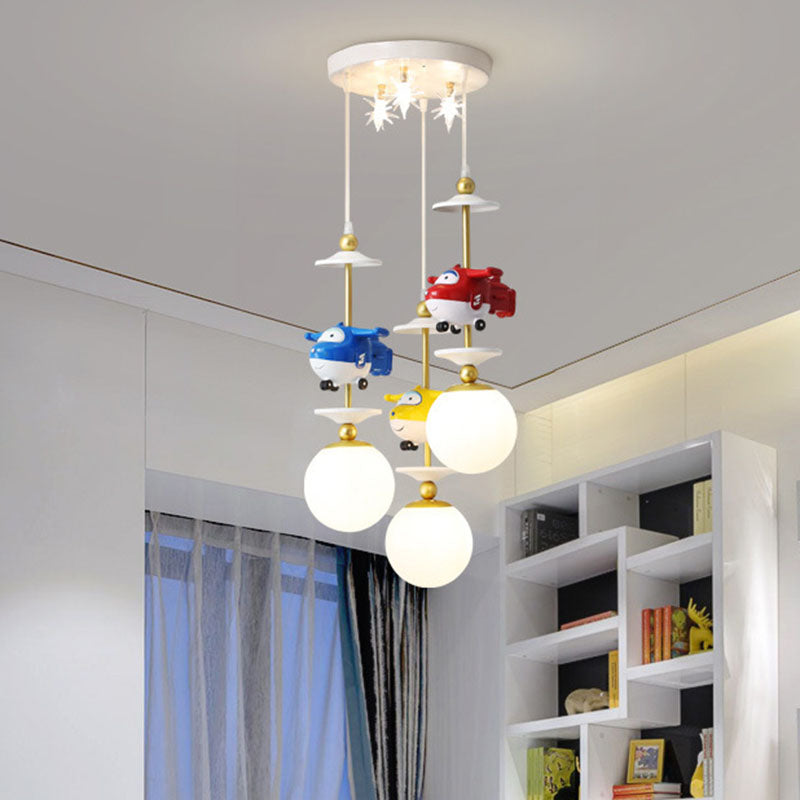 Plane Multi Light Pendant Kids Metal 3/5 Lights Children Bedroom Suspension Lamp in Gold Clearhalo 'Ceiling Lights' 'Pendant Lights' 'Pendants' Lighting' 898162