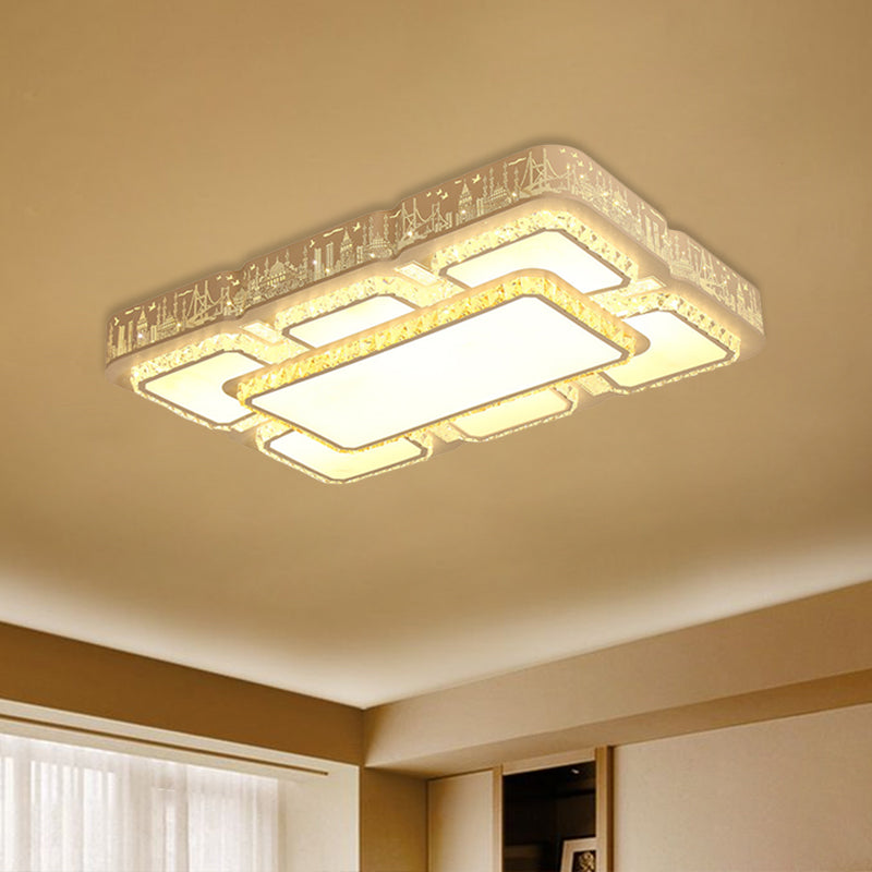 White Rectangular Flush Light Modernist LED Crystal Flush Mounted Lamp with Laser-Cut City Pattern White Clearhalo 'Ceiling Lights' 'Close To Ceiling Lights' 'Close to ceiling' 'Flush mount' Lighting' 898402