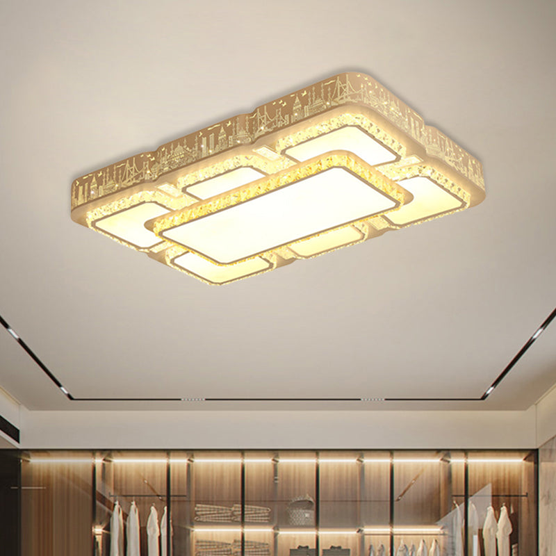 White Rectangular Flush Light Modernist LED Crystal Flush Mounted Lamp with Laser-Cut City Pattern Clearhalo 'Ceiling Lights' 'Close To Ceiling Lights' 'Close to ceiling' 'Flush mount' Lighting' 898403
