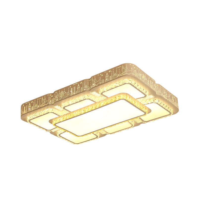 White Rectangular Flush Light Modernist LED Crystal Flush Mounted Lamp with Laser-Cut City Pattern Clearhalo 'Ceiling Lights' 'Close To Ceiling Lights' 'Close to ceiling' 'Flush mount' Lighting' 898404