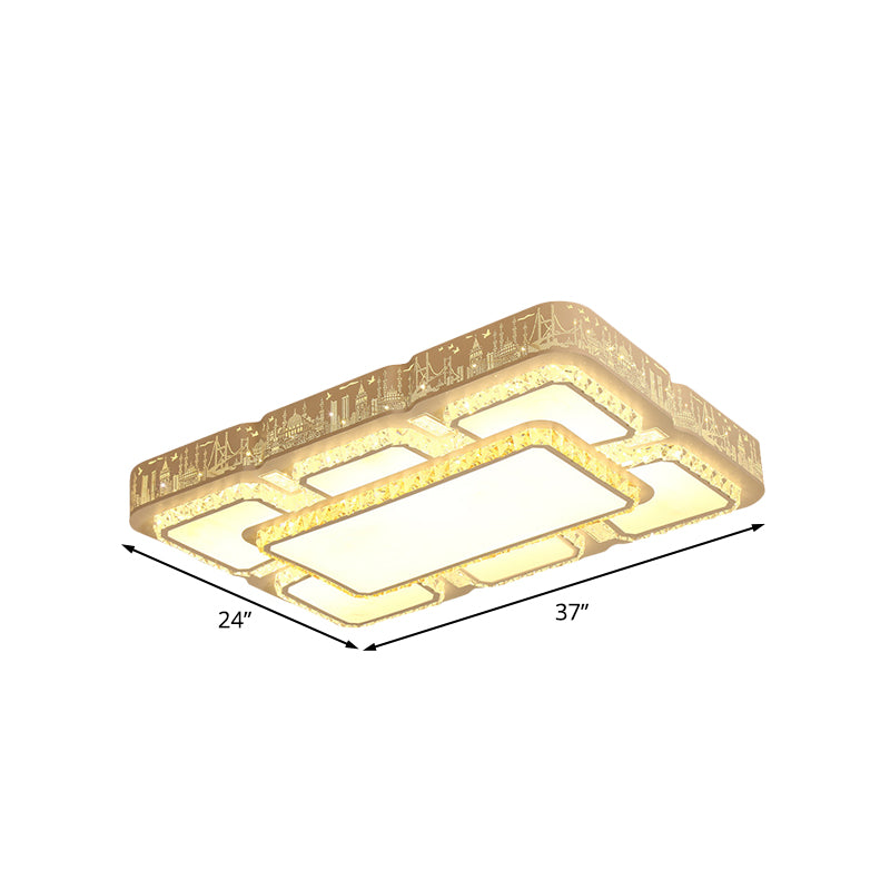 White Rectangular Flush Light Modernist LED Crystal Flush Mounted Lamp with Laser-Cut City Pattern Clearhalo 'Ceiling Lights' 'Close To Ceiling Lights' 'Close to ceiling' 'Flush mount' Lighting' 898405