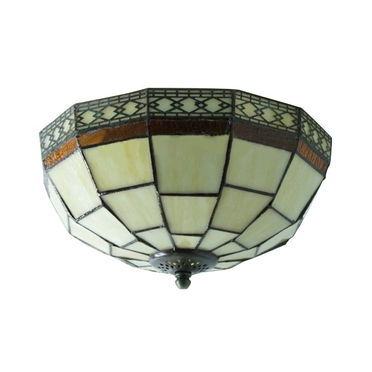 Bedroom Ceiling Lights Tiffany 2-Light Flush Mount Light Fixture in Beige with Art Glass Dome Shade Clearhalo 'Ceiling Lights' 'Close To Ceiling Lights' 'Close to ceiling' 'Glass shade' 'Glass' 'Island Lights' 'Semi-flushmount' 'Tiffany close to ceiling' 'Tiffany' Lighting' 89903