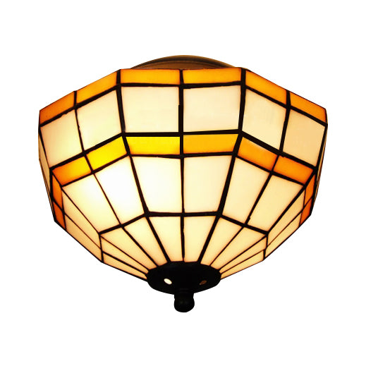 Mission Ceiling Light, Tiffany Style Semi Flush Mount Light with Stained Glass Geometric Shade Yellow Clearhalo 'Ceiling Lights' 'Close To Ceiling Lights' 'Close to ceiling' 'Glass shade' 'Glass' 'Semi-flushmount' 'Tiffany close to ceiling' 'Tiffany' Lighting' 90417