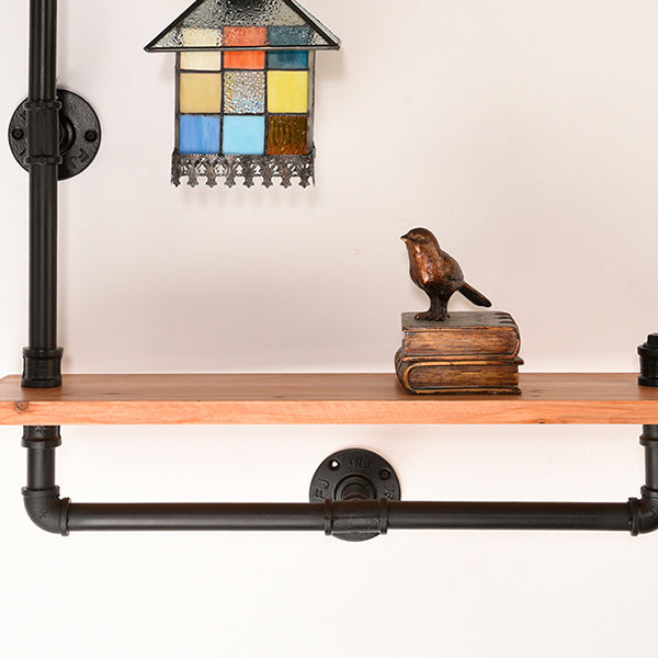 Tiffany Industrial House Wall Sconce with Bookshelf 1 Light Stained Glass Wall Light for Living Room Clearhalo 'Industrial' 'Middle century wall lights' 'Tiffany wall lights' 'Tiffany' 'Wall Lamps & Sconces' 'Wall Lights' Lighting' 90922