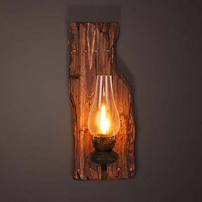 Teardrop Clear Glass Wall Mounted Lamp Industrial Single Bulb Bedroom Sconce Light with Wooden Backplate Wood Clearhalo 'Industrial wall lights' 'Industrial' 'Middle century wall lights' 'Rustic wall lights' 'Tiffany' 'Wall Lamps & Sconces' 'Wall Lights' Lighting' 91088