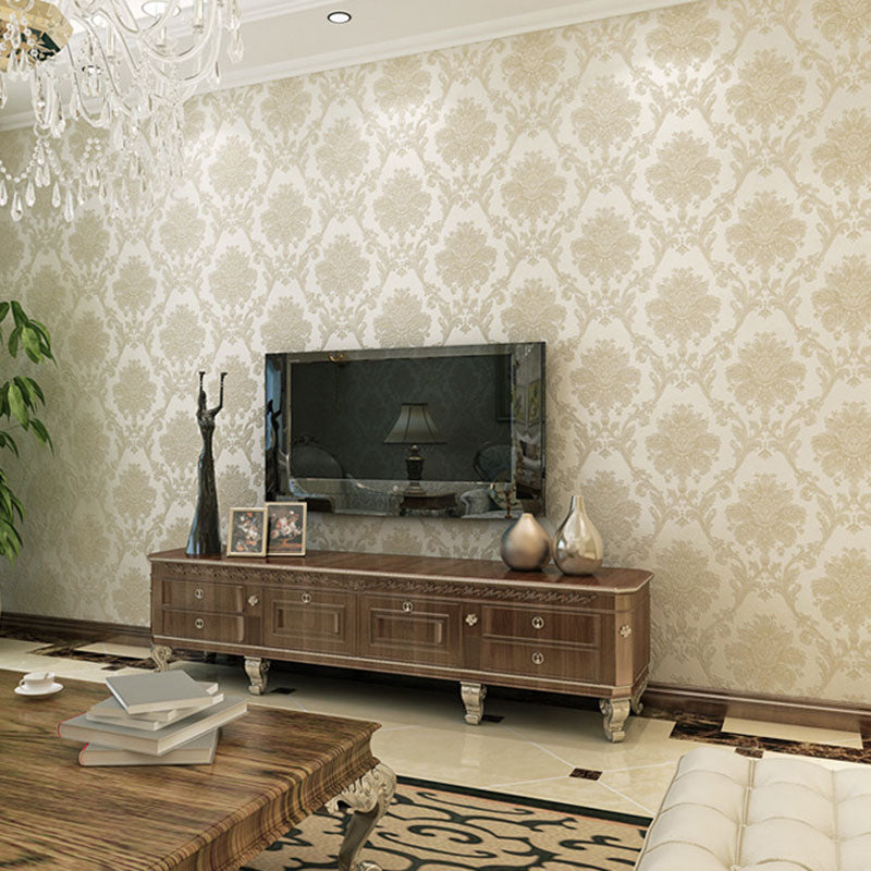 Living Room Wallpaper Roll with Neutral Color Damask Design, 33'L x 20.5