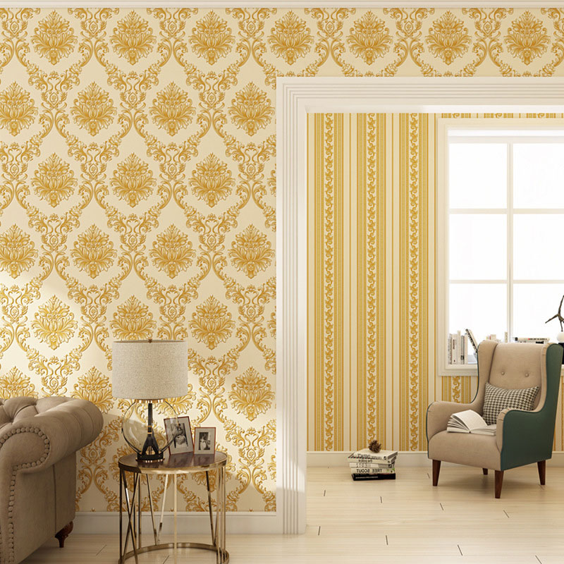 Luxe Damask Design Wall Decor Non-Pasted Wallpaper for Living Room, 33'L x 20.5