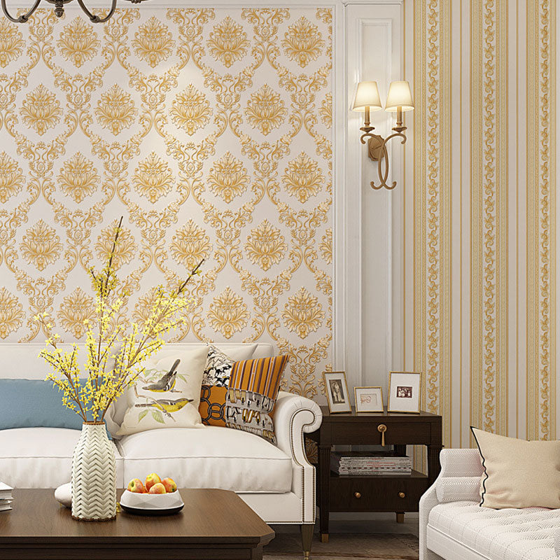 Luxe Damask Design Wall Decor Non-Pasted Wallpaper for Living Room, 33'L x 20.5