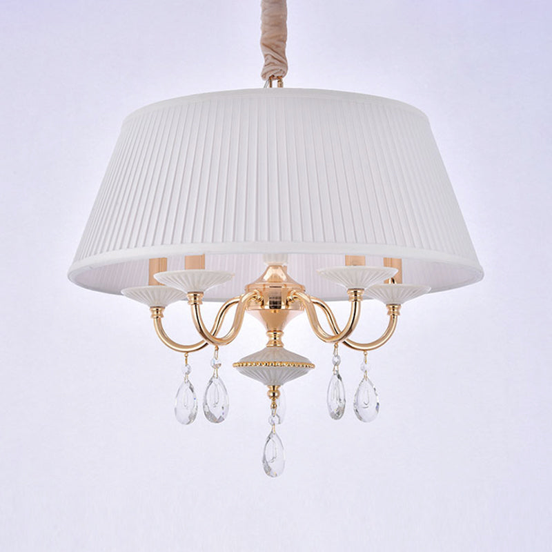 White/Grey Fabric Shade Chandelier Tapered Drum 5-Light Modernism Hanging Light Fixture Clearhalo 'Ceiling Lights' 'Chandeliers' 'Modern Chandeliers' 'Modern' Lighting' 915734