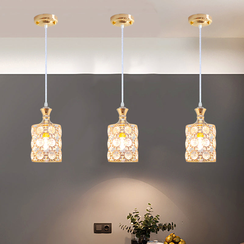 3-Layer Sunflower Pendulum Light with Cylinder Design Modern Crystal Embedded 1 Bulb Restaurant Pendant in Gold Gold Clearhalo 'Ceiling Lights' 'Modern Pendants' 'Modern' 'Pendant Lights' 'Pendants' Lighting' 916263