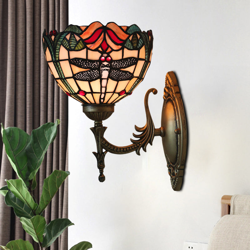 Dragonfly Wall Lighting Ideas Tiffany Cut Glass 1 Bulb Bronze Wall Mounted Light Bronze C Clearhalo 'Art deco wall lights' 'Cast Iron' 'Glass' 'Industrial' 'Middle century wall lights' 'Modern' 'Tiffany wall lights' 'Tiffany' 'Traditional wall lights' 'Wall Lamps & Sconces' 'Wall Lights' Lighting' 916694