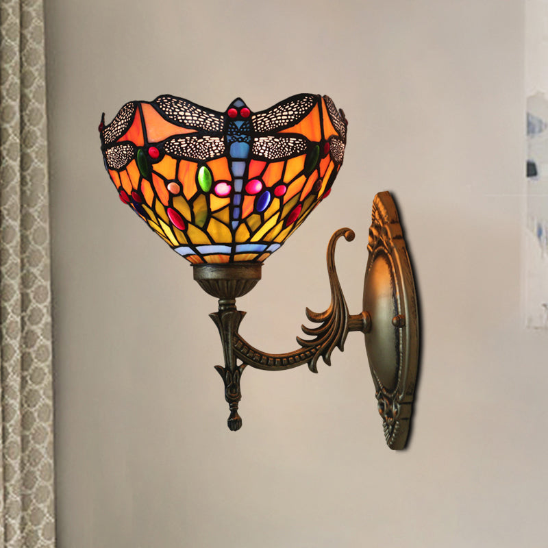 Dragonfly Wall Lighting Ideas Tiffany Cut Glass 1 Bulb Bronze Wall Mounted Light Bronze A Clearhalo 'Art deco wall lights' 'Cast Iron' 'Glass' 'Industrial' 'Middle century wall lights' 'Modern' 'Tiffany wall lights' 'Tiffany' 'Traditional wall lights' 'Wall Lamps & Sconces' 'Wall Lights' Lighting' 916698