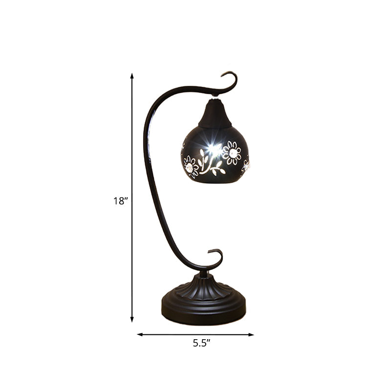 Metal Orb Night Light Minimalism LED Black Night Table Lamp with Hollow-Out Flower Design Clearhalo 'Lamps' 'Table Lamps' Lighting' 916988