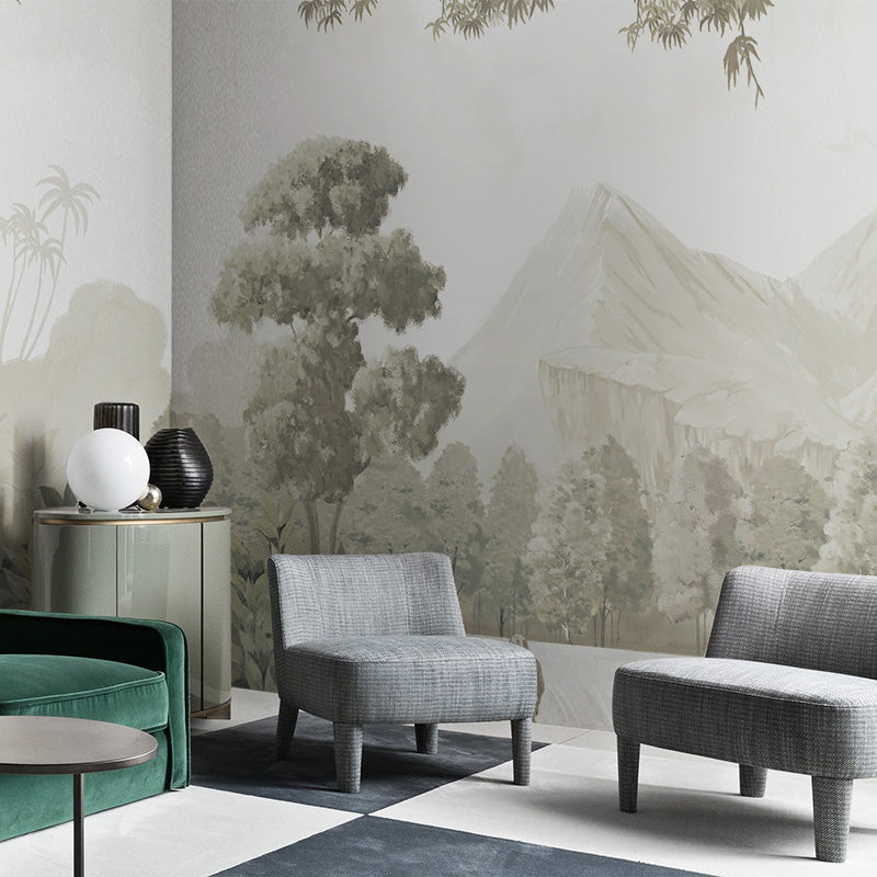 Unique Wall Mural in Industrial Grey with 3D Print Tree for Living Room, Non-Woven Fabric Green Clearhalo 'Wall Decor' 'Wall Mural' 917199