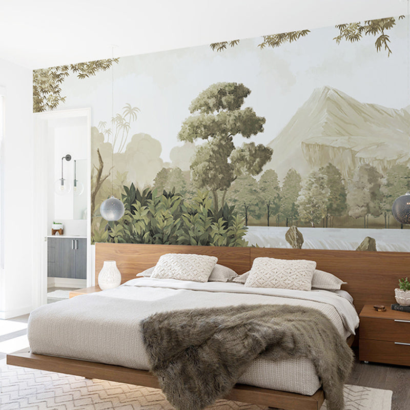 Unique Wall Mural in Industrial Grey with 3D Print Tree for Living Room, Non-Woven Fabric Clearhalo 'Wall Decor' 'Wall Mural' 917201