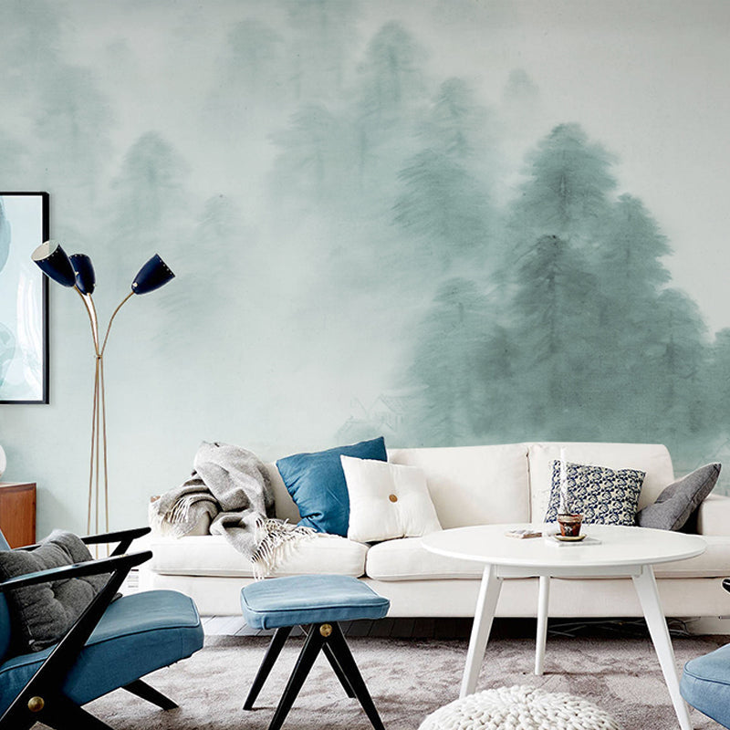 Mountain and Mist Mural Wallpaper Green and White Wall Covering for Accent Wall Clearhalo 'Wall Decor' 'Wall Mural' 917205