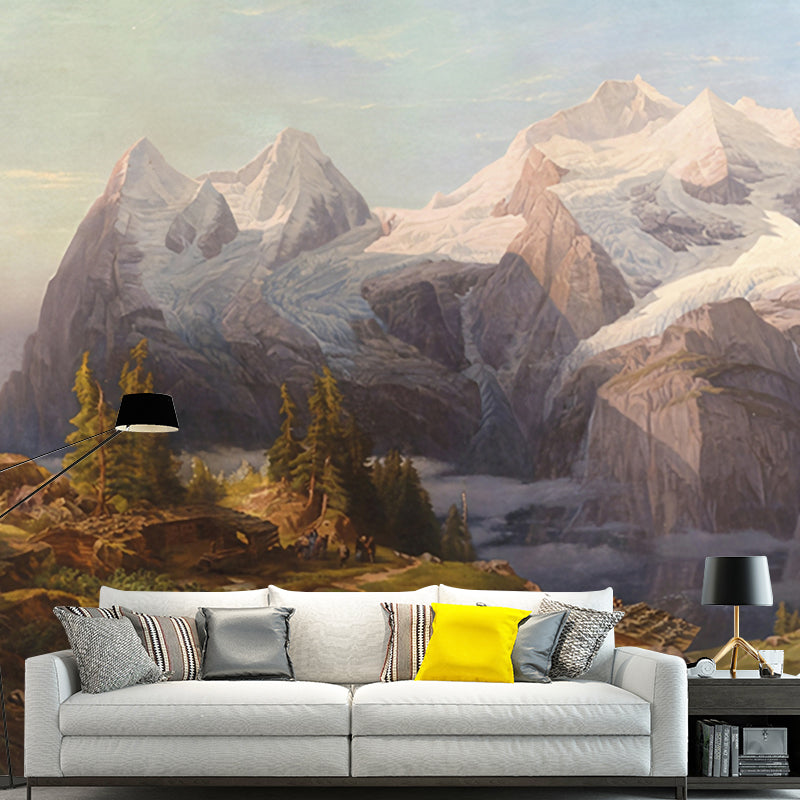 Abstract Nordic Wall Mural Dark Color Rock and Mountain Giant Wall Covering for Fireplace Green-Coffee Clearhalo 'Wall Decor' 'Wall Mural' 917249