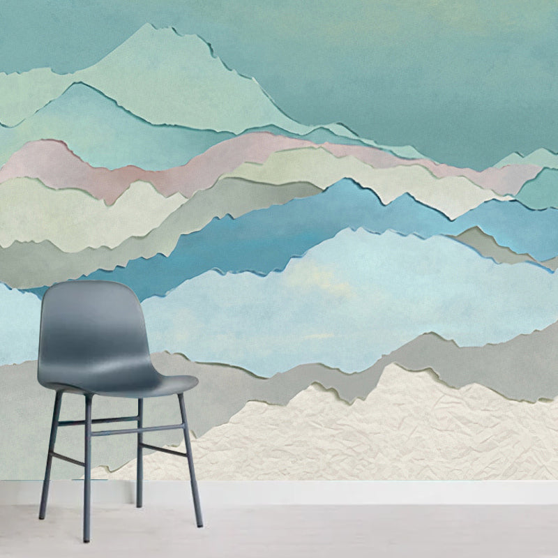 Light Mural Wallpaper for Coffee Shop Pastel Color Cloud and Sky, Customized Size Available Green Clearhalo 'Wall Decor' 'Wall Mural' 917254