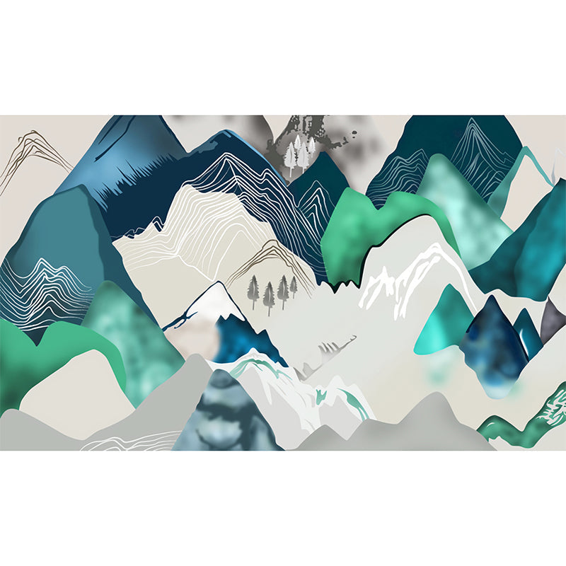 Full Size Illustration Murals Stacked Mountain Wall Covering for Gallery in Pastel Color, Customized Size Available Clearhalo 'Wall Decor' 'Wall Mural' 917307