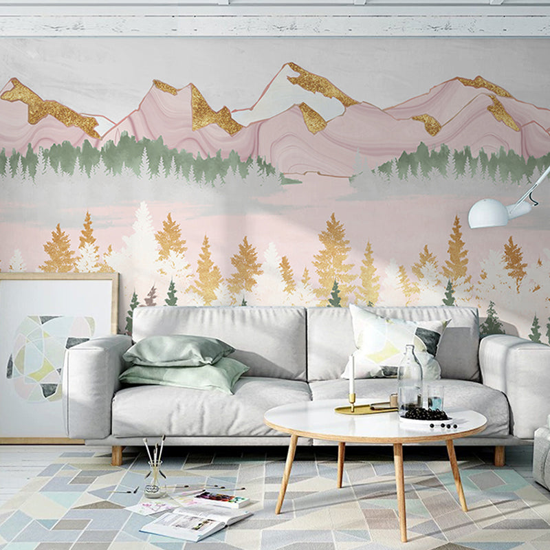 Decorative Non-Woven Mural Wallpaper Traditional Fresh Mountain and Tree Wall Art for Living Room Clearhalo 'Wall Decor' 'Wall Mural' 917311